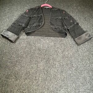 R&M Collection Womens Black Mesh Ruffle Sequin Cropped Bolero‎ Shrug Jacket